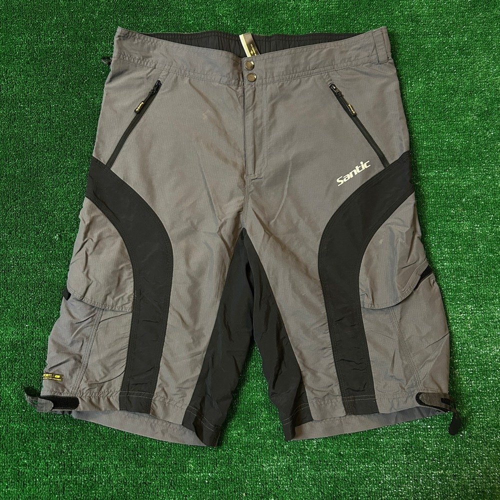 Santic Cycling Shorts Mens L Grey Black Ripstop MTB Mountain Bike Cargo Shorts